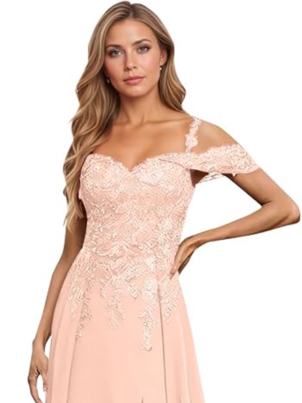 Lace Off Shoulder Long Chiffon Formal Evening Gowns